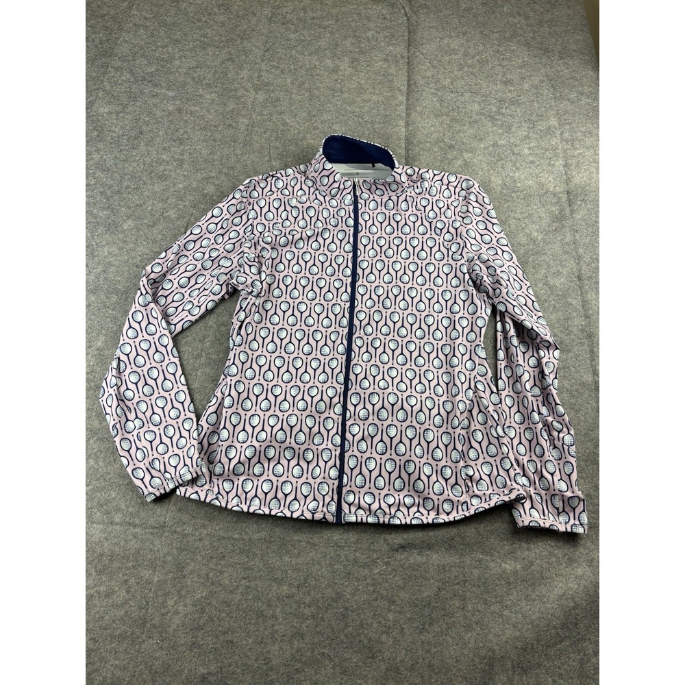 San Soleil Jacket Women L Pink Tennis Raquet Print Full Zip UV 50 Athletic